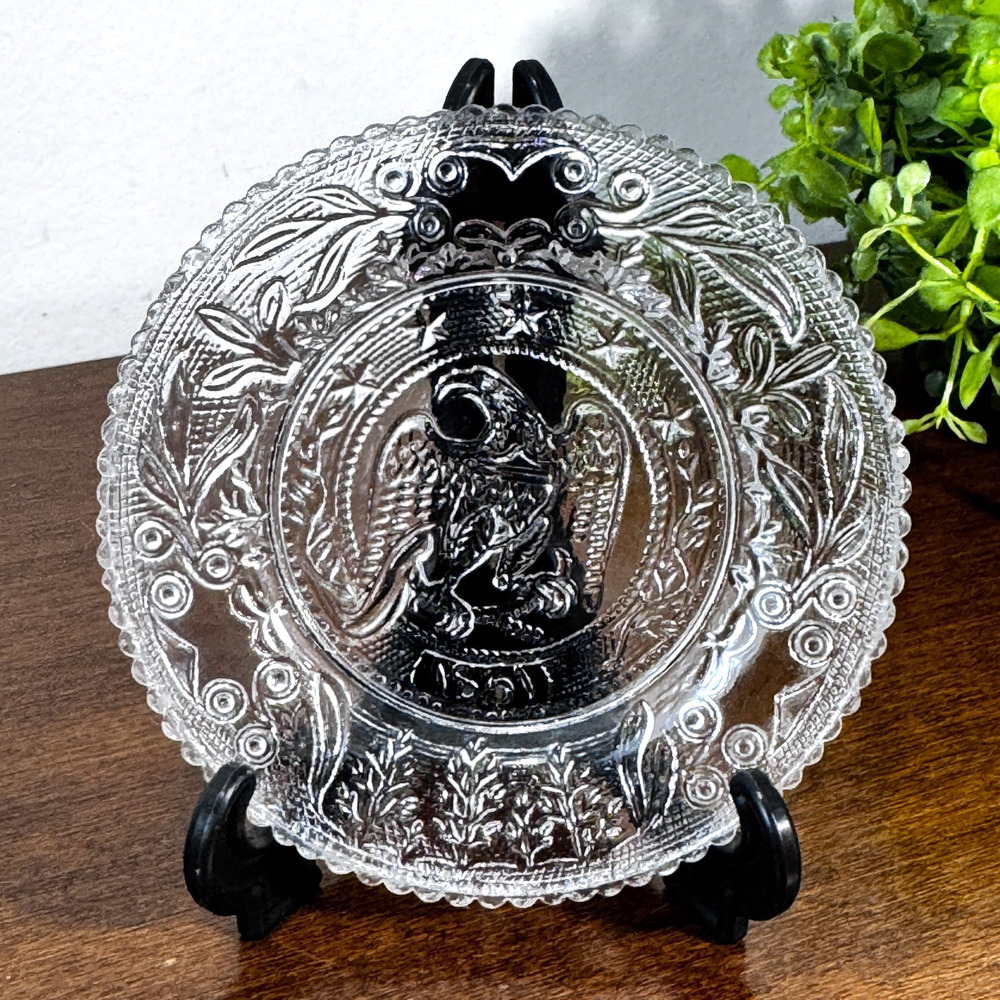Vintage Westmoreland Glass Clear Bald Eagle Mini Plate Butter Pat 3.5"